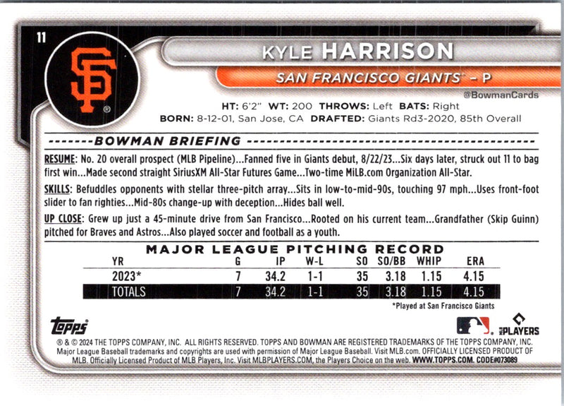 2024 Bowman Green Pattern Kyle Harrison