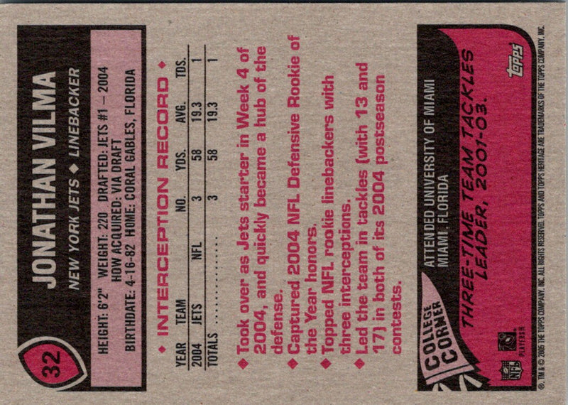 2005 Topps Heritage Jonathan Vilma