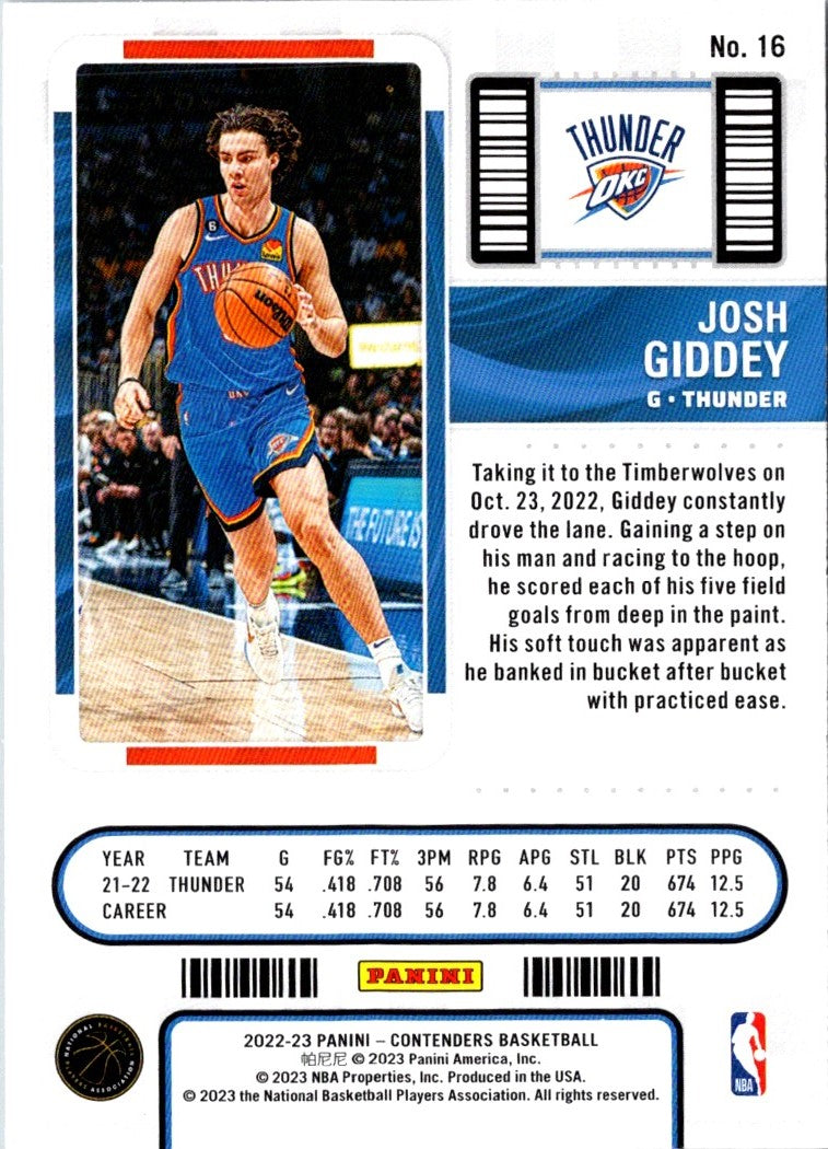 2022 Panini Contenders Season Ticket Josh Giddey