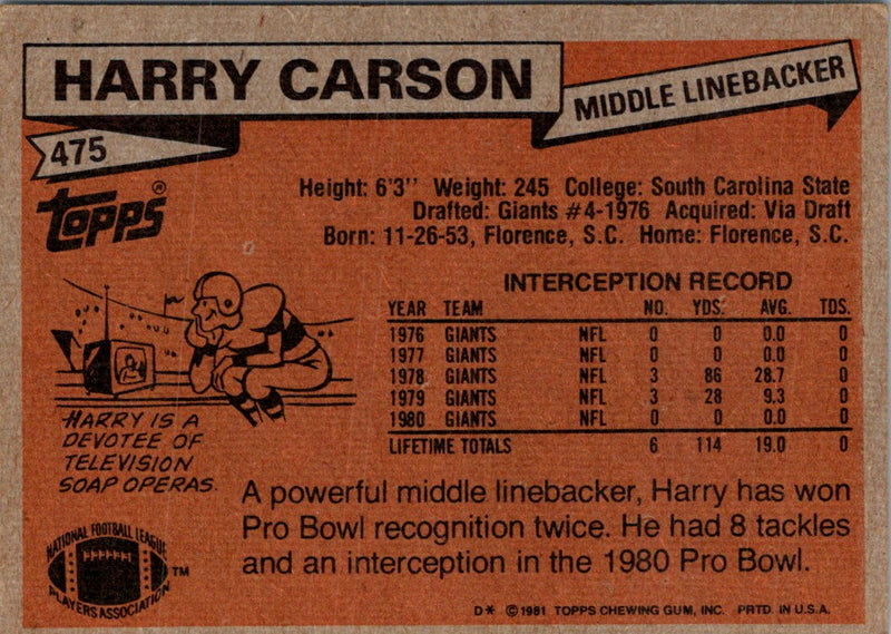 1981 Topps Harry Carson