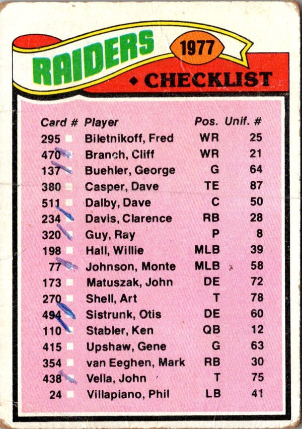 1977 Topps Oakland Raiders #220