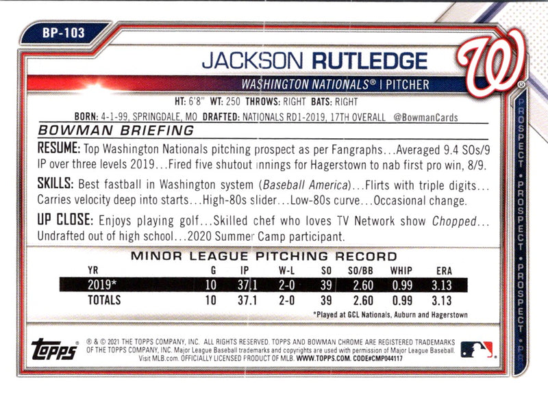 2021 Bowman Prospects Jackson Rutledge