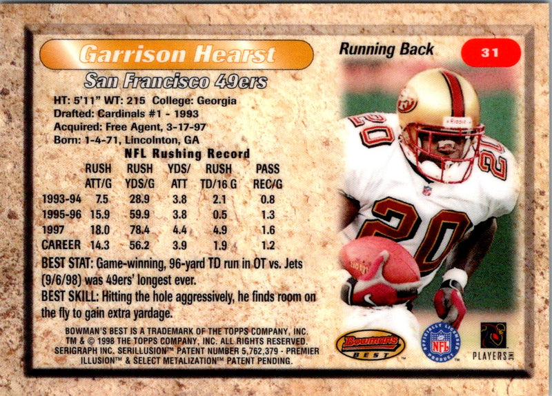 1998 Bowman's Best Garrison Hearst