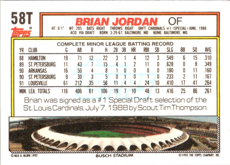 1992 Topps Traded Brian Jordan