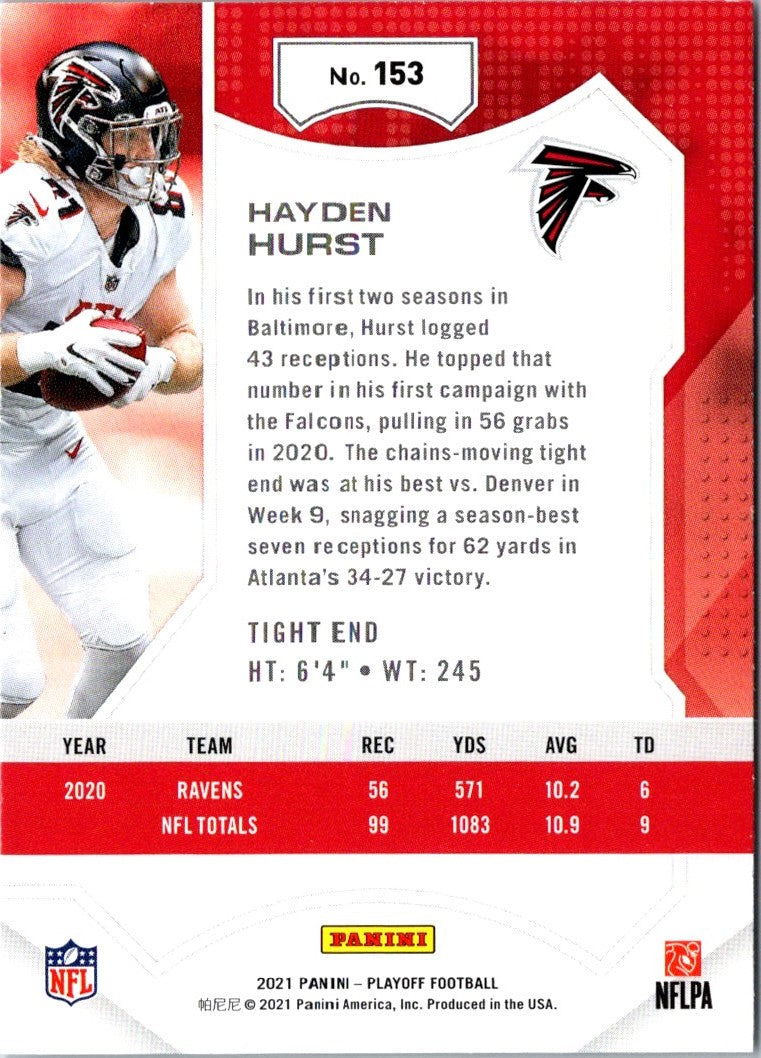 2021 Panini Playoff Red Zone Hayden Hurst