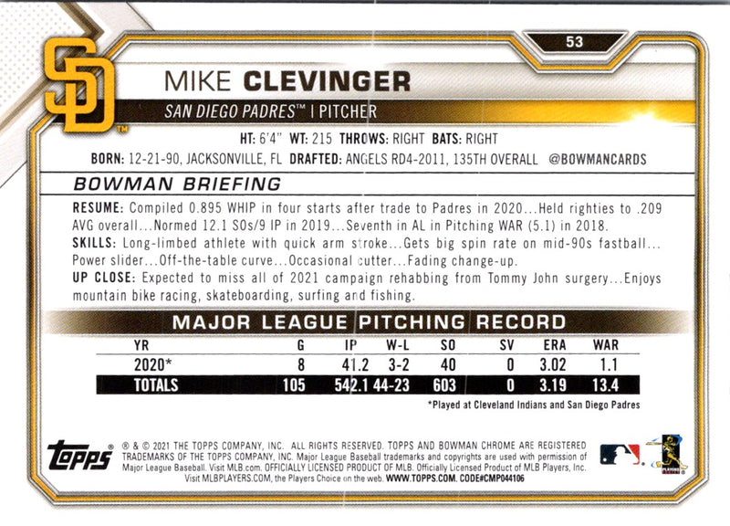 2021 Bowman Mike Clevinger