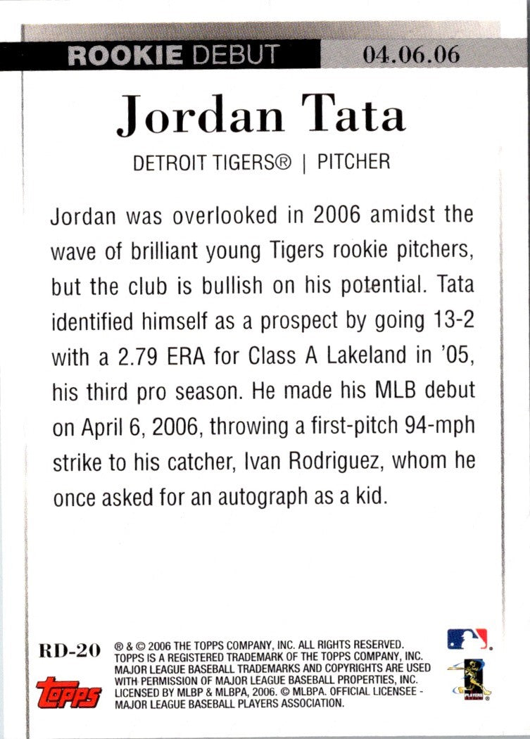 2006 Topps Updates & Highlights Rookie Debut Jordan Tata