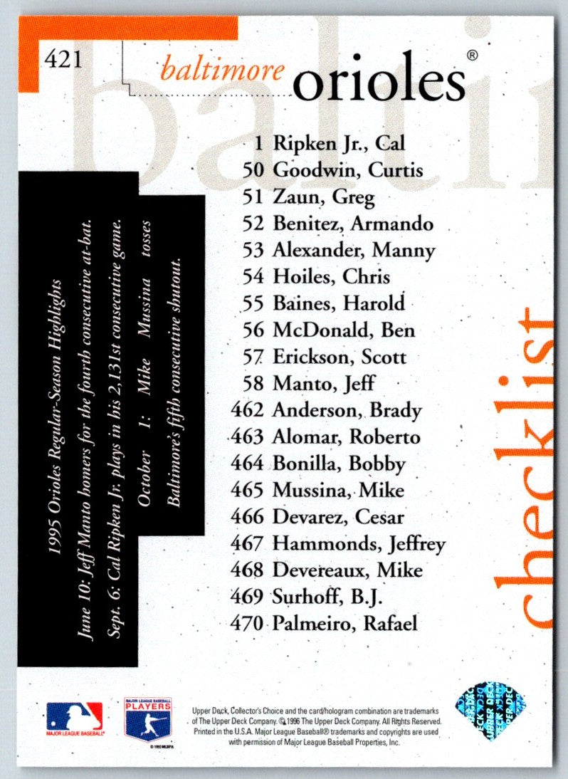 1996 Collector's Choice Gold Signature Cal Ripken Jr.
