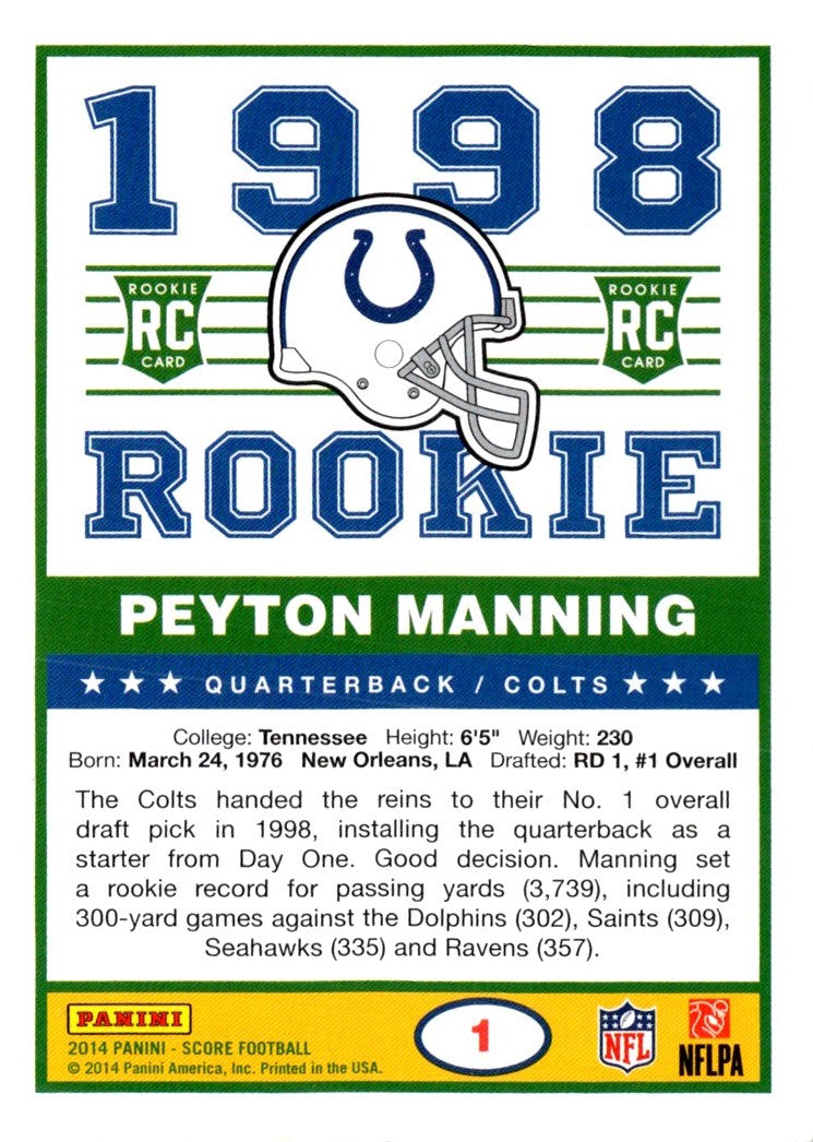 2014 Score '89 Quarterbacks Peyton Manning