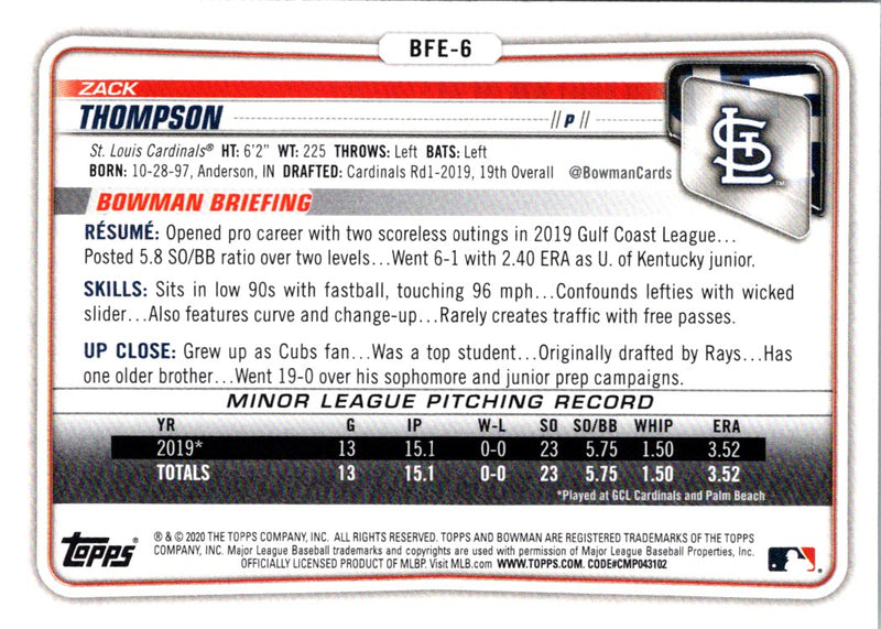 2020 Bowman 1st Edition Zack Thompson