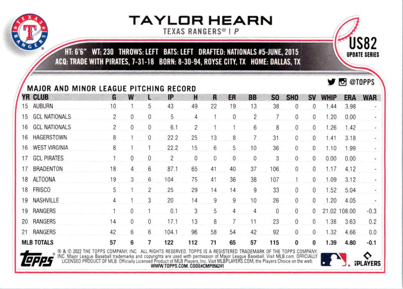 2022 Topps Update Taylor Hearn