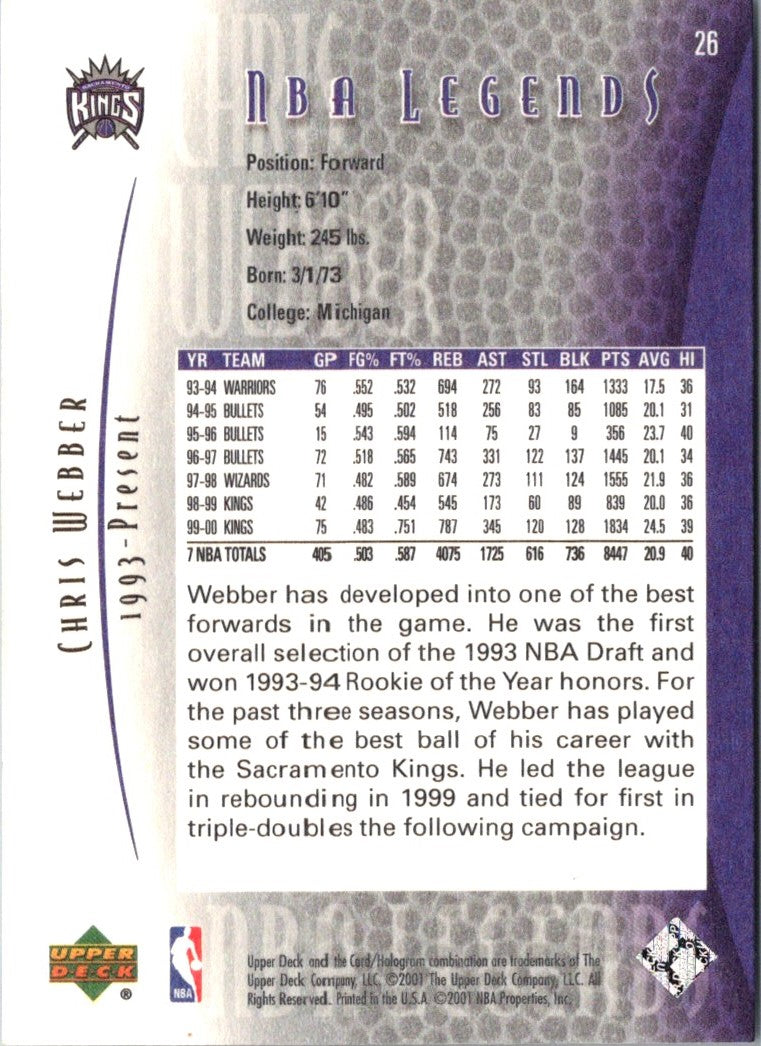 2000 Upper Deck Legends Chris Webber