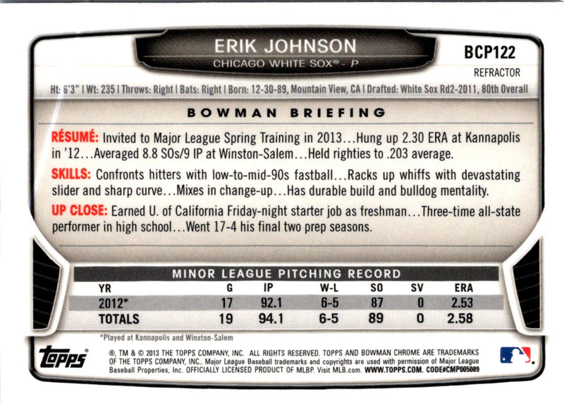 2013 Bowman Chrome Prospects Erik Johnson