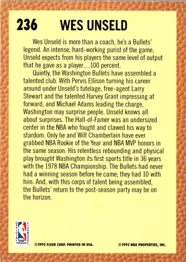 1992 Fleer Wes Unseld