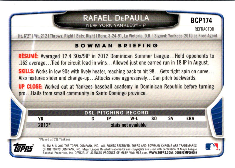 2013 Bowman Chrome Prospects Rafael DePaula