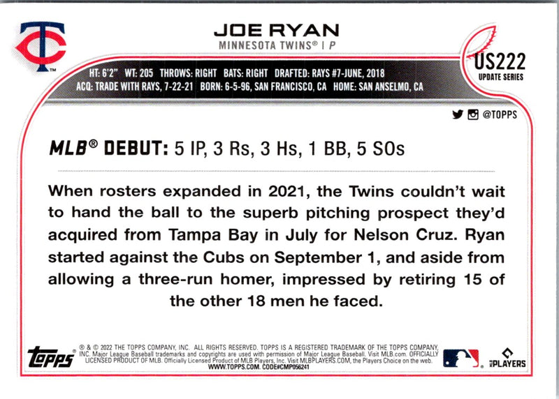 2022 Topps Update Joe Ryan