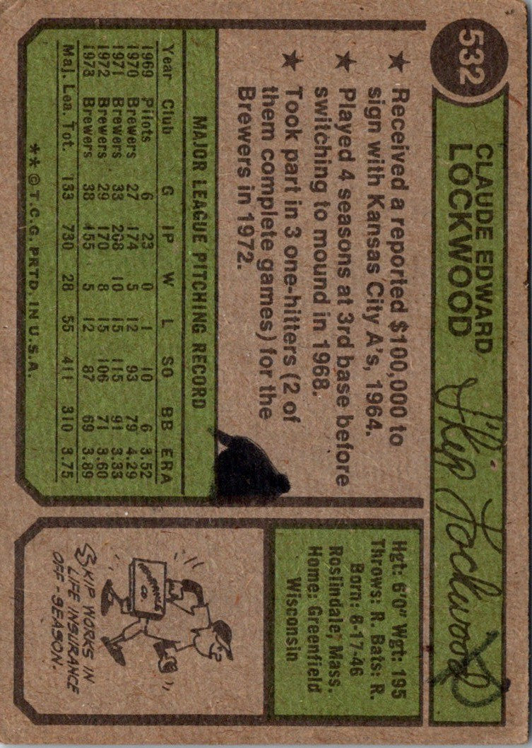 1974 Topps Skip Lockwood