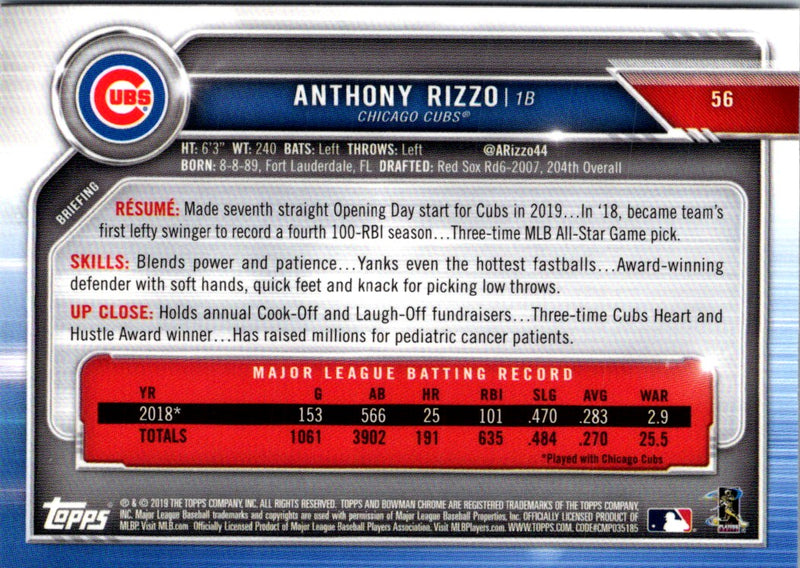 2019 Bowman Chrome Anthony Rizzo