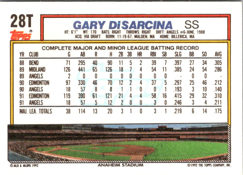 1992 Topps Traded Gary DiSarcina