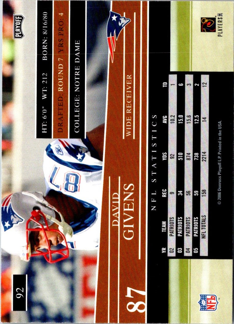 2006 Playoff Prestige David Givens
