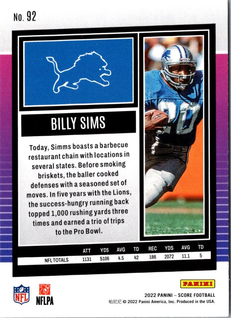 2022 Score Billy Sims