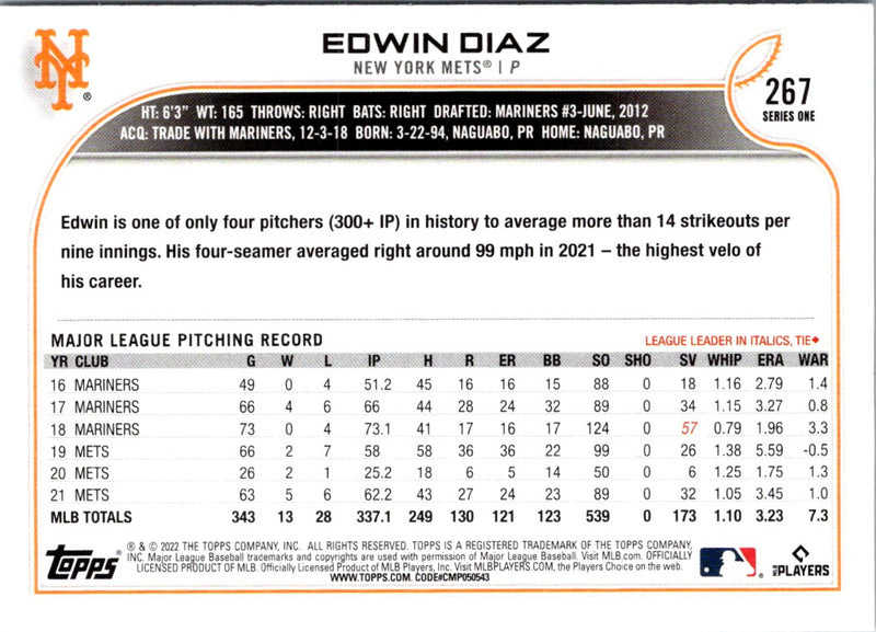 2022 Topps Edwin Diaz