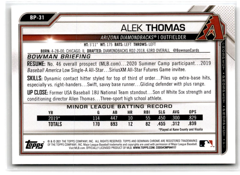 2021 Bowman Prospects Alek Thomas