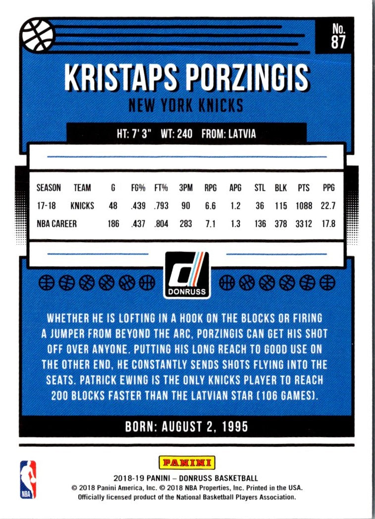 2018 Donruss Kristaps Porzingis