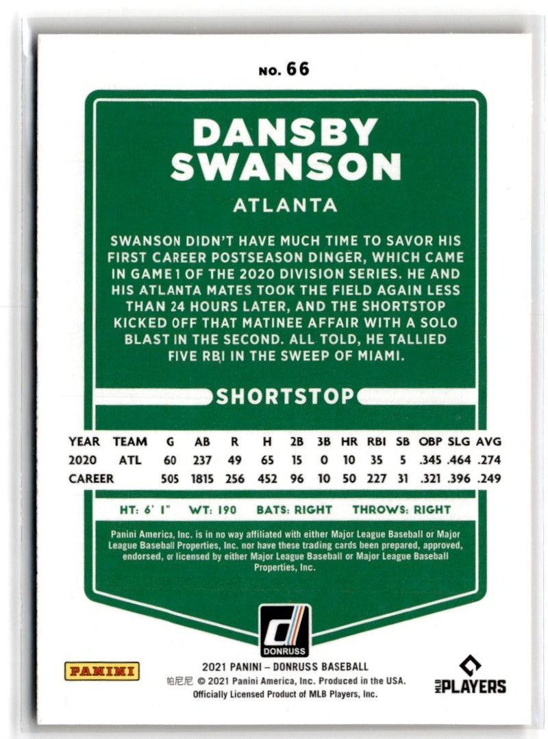2021 Donruss Holo Orange Dansby Swanson