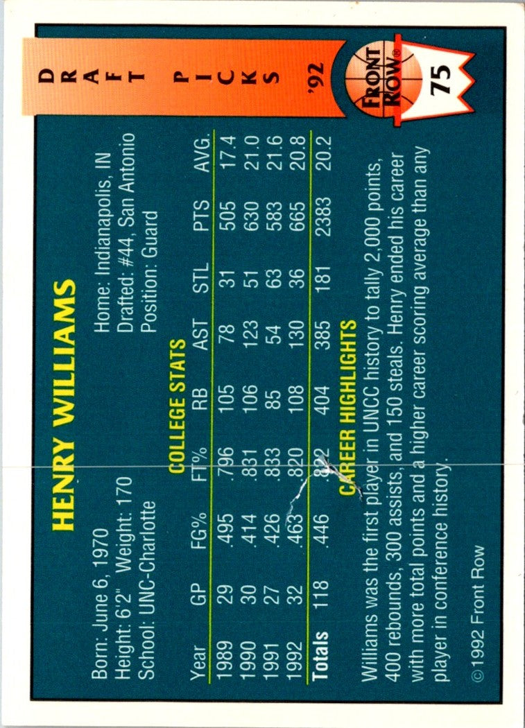 1992 Front Row Draft Picks Henry Williams