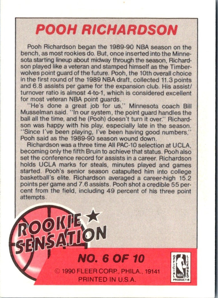1990 Fleer Rookie Sensations Pooh Richardson
