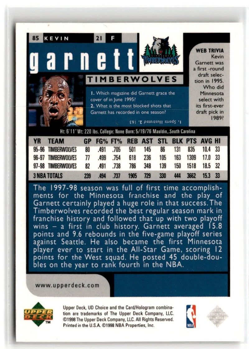 1998 UD Choice Kevin Garnett