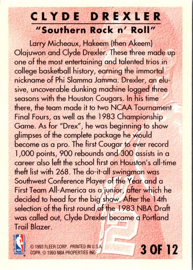 1993 Fleer Clyde Drexler Career Highlights Clyde Drexler