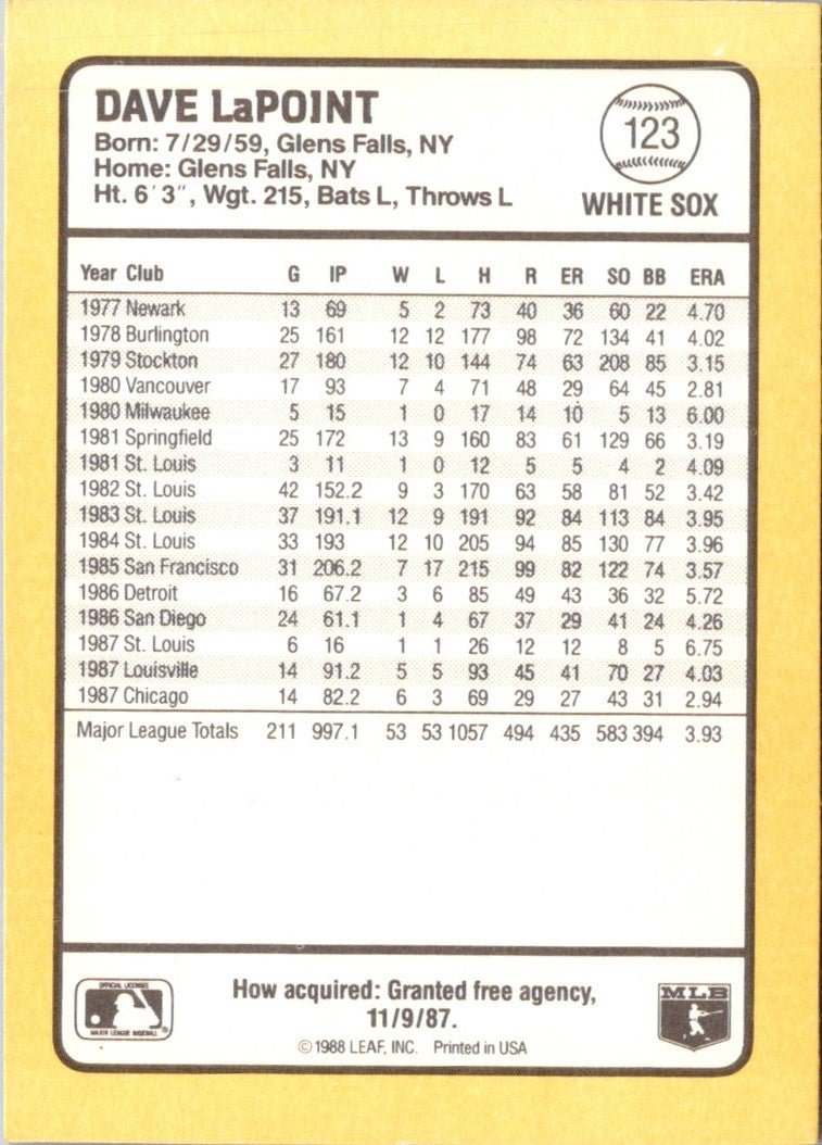 1988 Donruss Baseball's Best Dave LaPoint