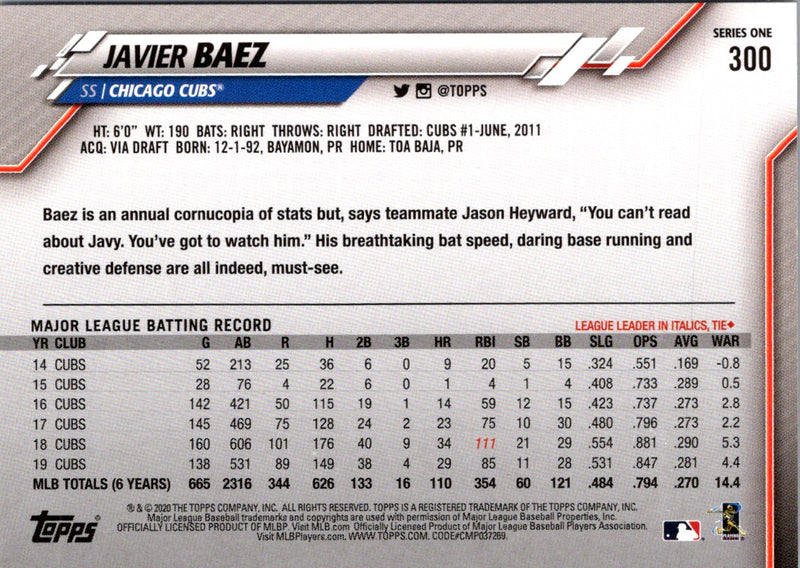 2020 Topps Javier Baez