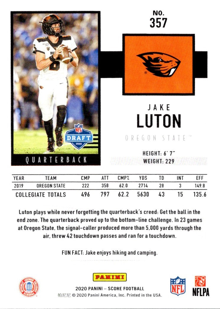 2020 Score Jake Luton