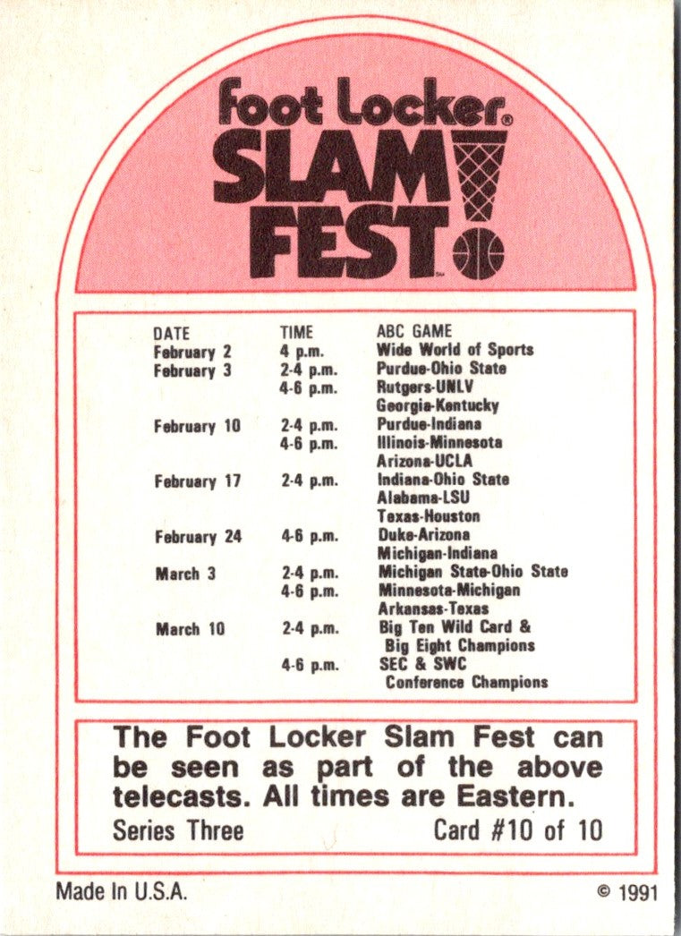 1991 Foot Locker Slam Fest The Dunkers - Series 1 Checklist