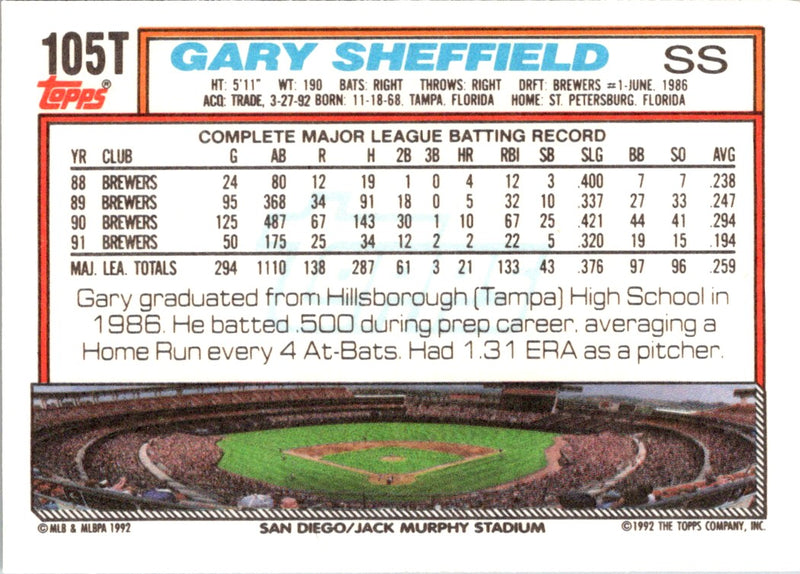 1992 Topps Traded Gary Sheffield