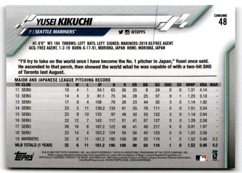 2020 Topps Chrome Yusei Kikuchi