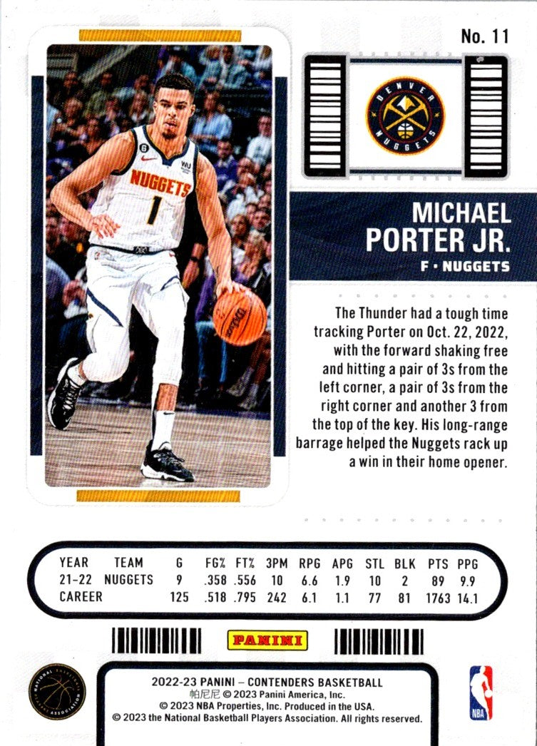 2022 Panini Contenders Season Ticket Michael Porter Jr.