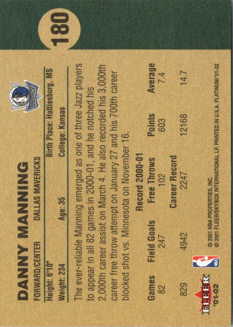 2001 Fleer Platinum Danny Manning