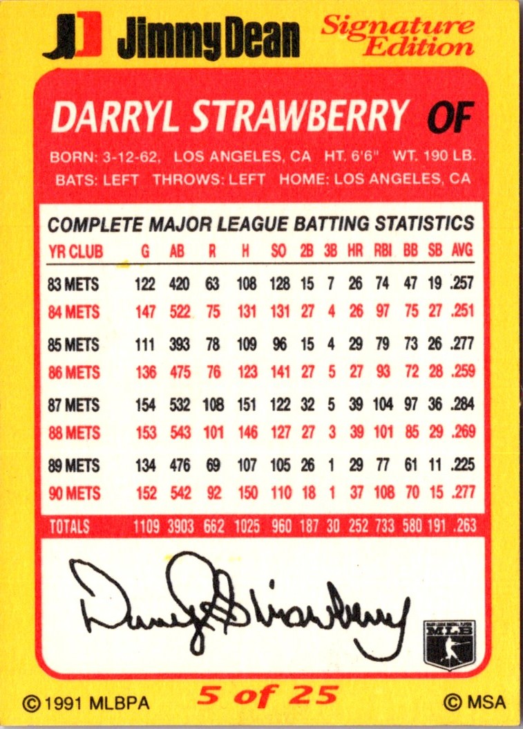 1991 The Colla Collection Limited Edition Darryl Strawberry Darryl Strawberry