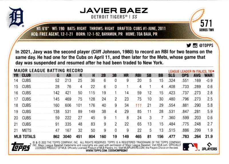 2022 Topps Javier Baez