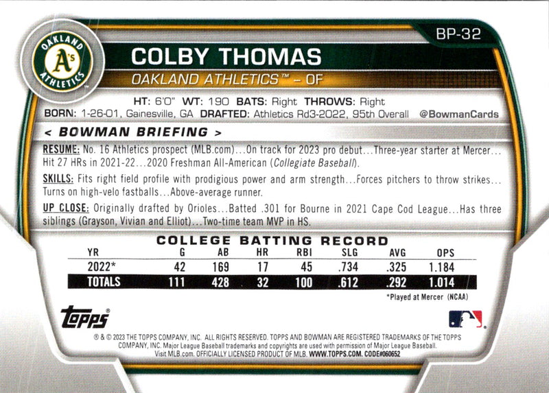 2023 Bowman Prospects Colby Thomas