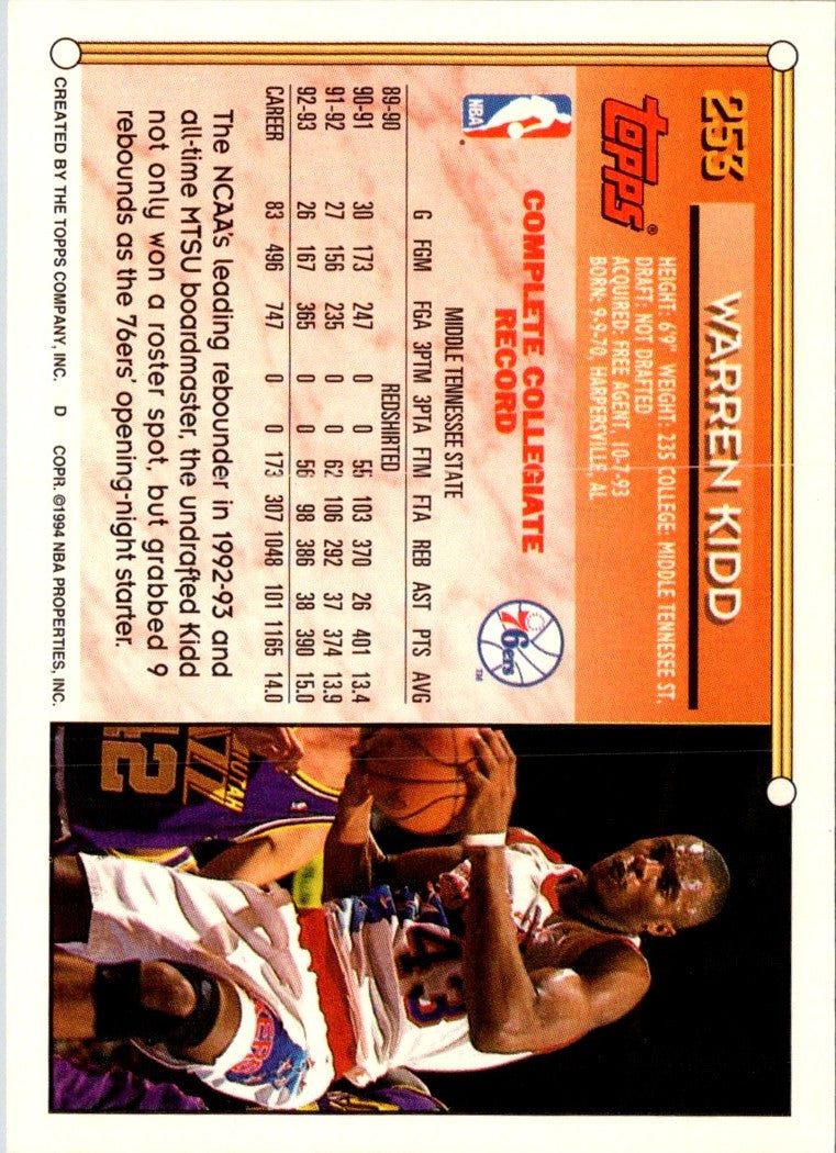 1993 Topps Warren Kidd
