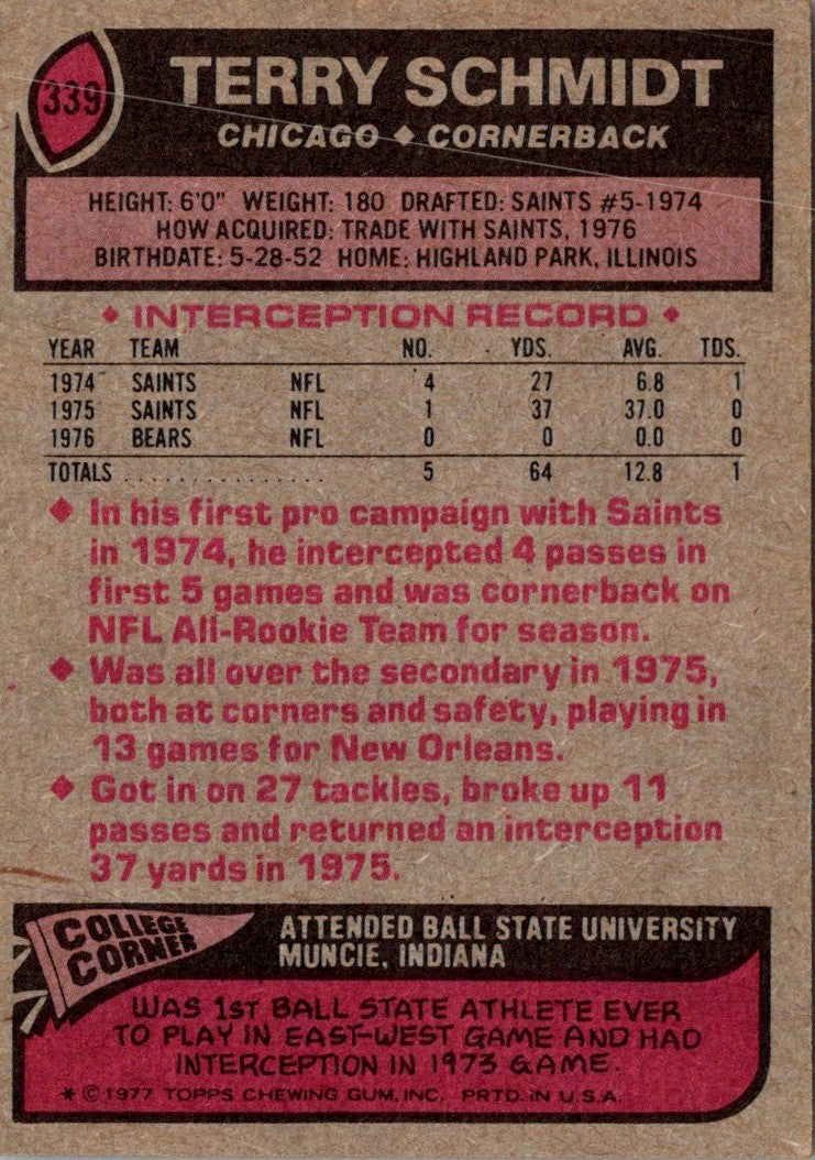 1977 Topps Terry Schmidt