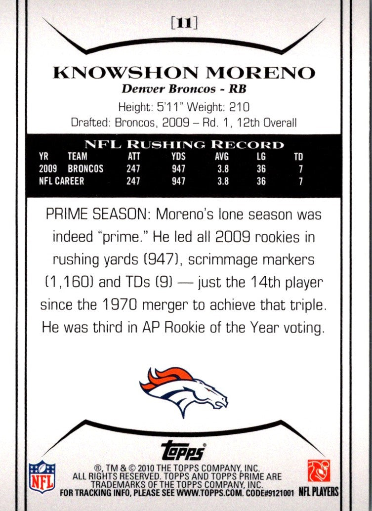 2010 Topps Prime Knowshon Moreno