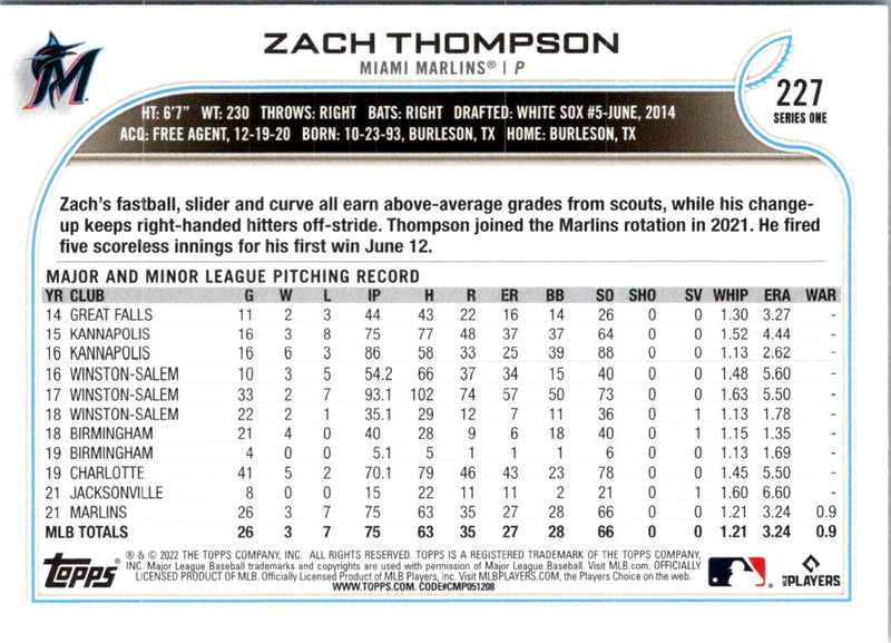 2022 Topps 1st Edition Zach Thompson