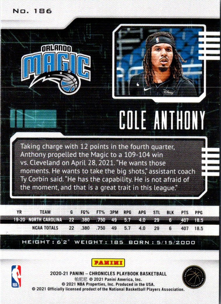 2020 Panini Certified Mirror Blue Cole Anthony