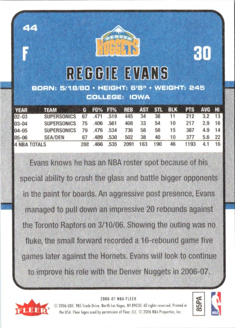 2006 Fleer Reggie Evans